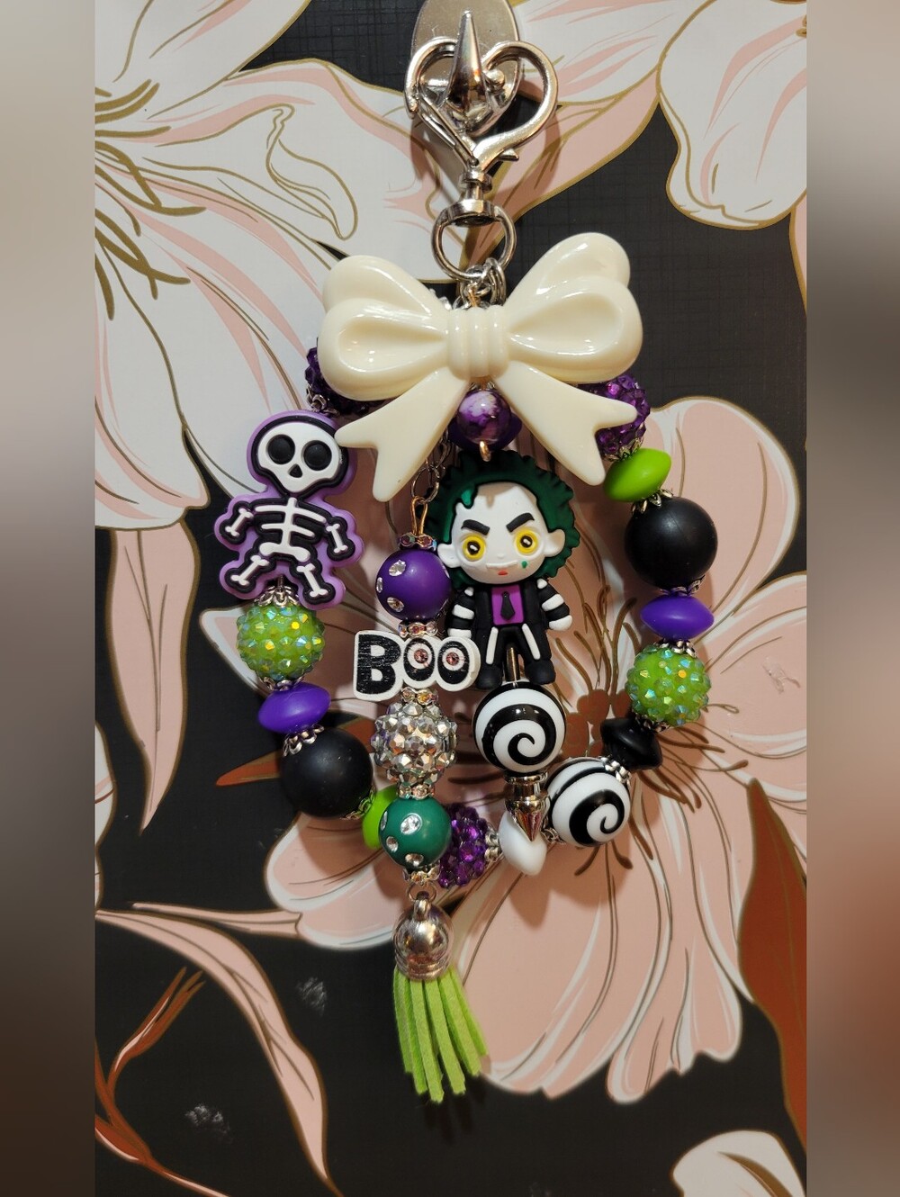 Handmade Custom Bag Charm Purse Charm Beetlejuice Halloween Keychain